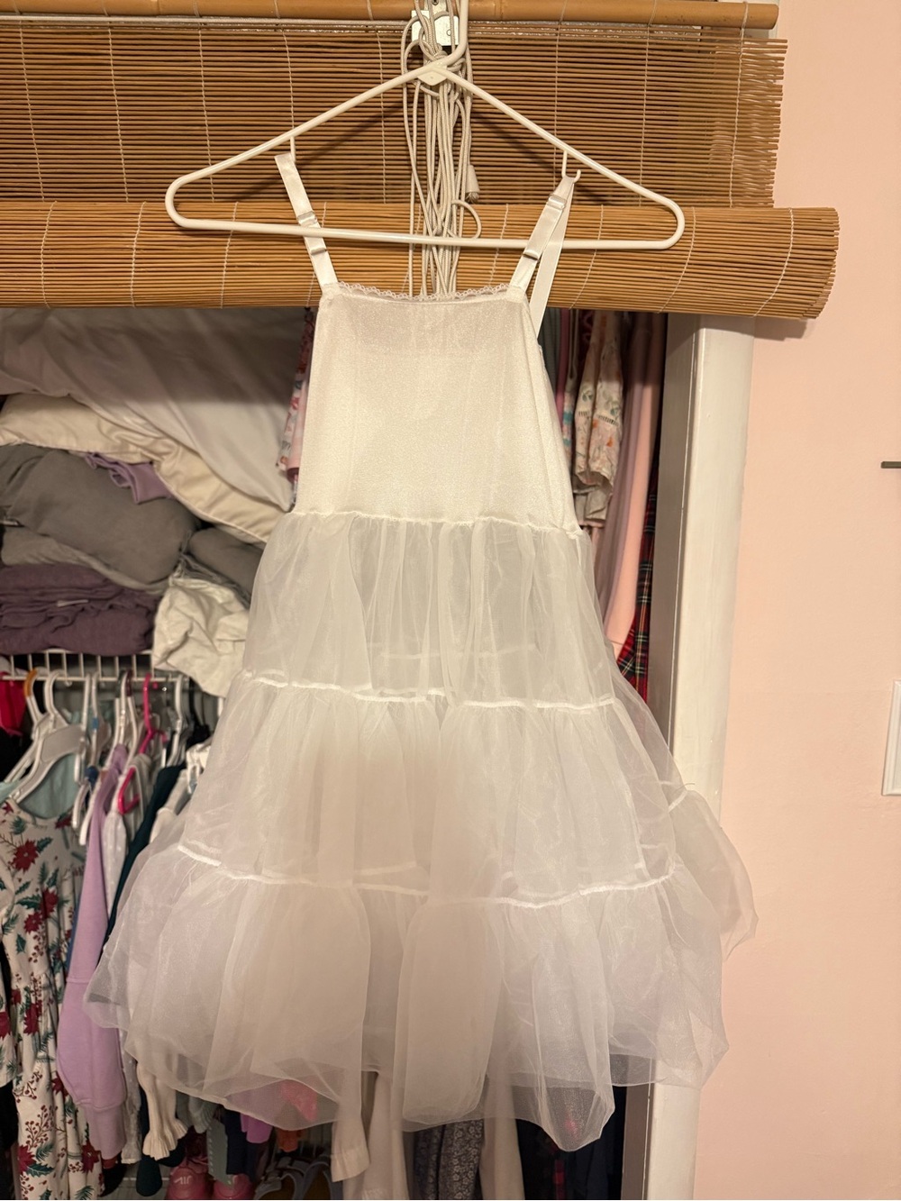 Girls white ankle-length petticoat slip with adjustable shoulder straps